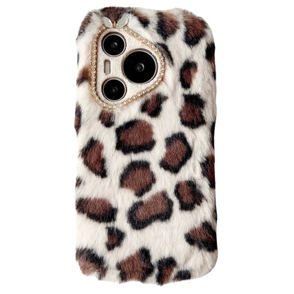 For Huawei Pura 70 Case Leopard Print Plush TPU Phone Cover