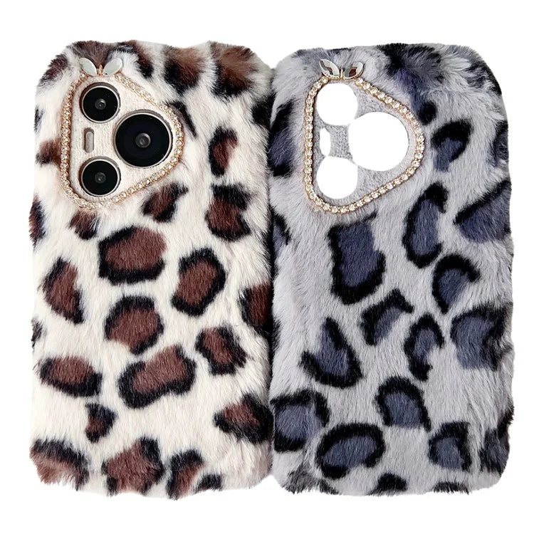 For Huawei Pura 70 Case Leopard Print Plush TPU Phone Cover