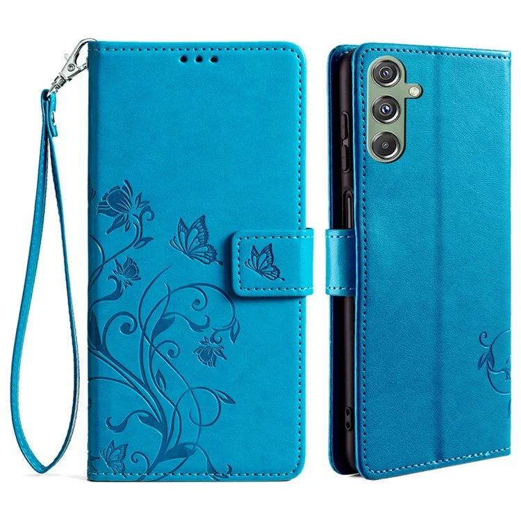 For Samsung Galaxy M34 5G / F34 5G Case PU Leather Card Slots Holder Pocket Butterfly Flower Phone Cover