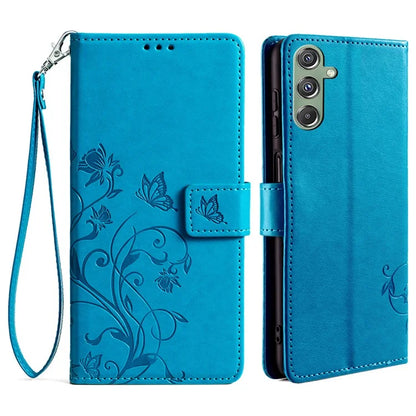 For Samsung Galaxy M34 5G / F34 5G Case PU Leather Card Slots Holder Pocket Butterfly Flower Phone Cover