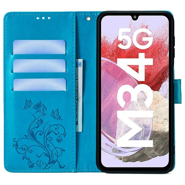 For Samsung Galaxy M34 5G / F34 5G Case PU Leather Card Slots Holder Pocket Butterfly Flower Phone Cover