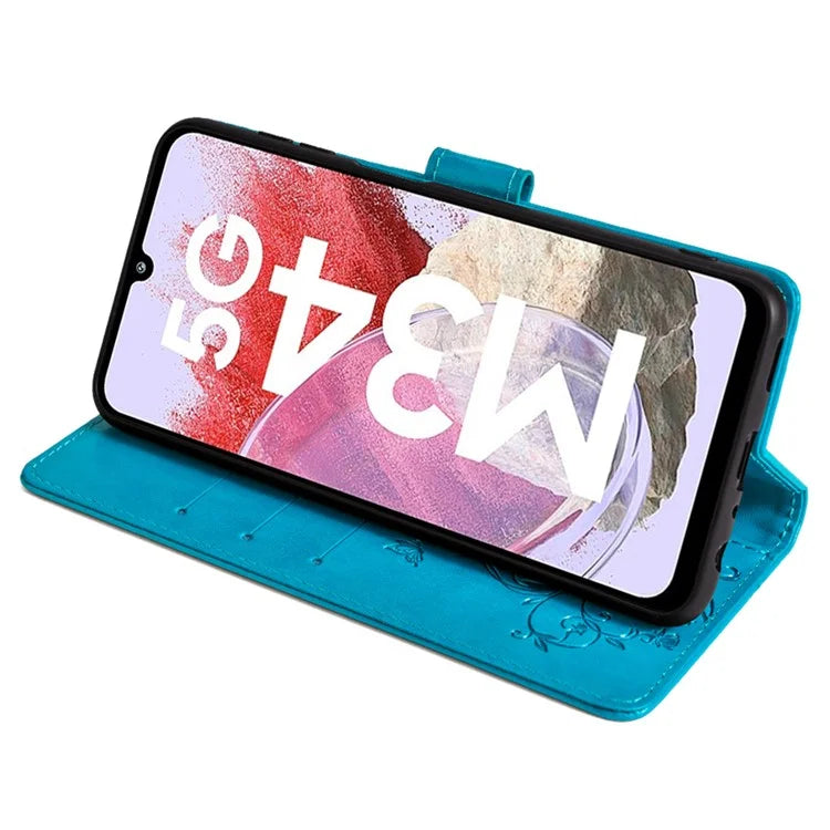 For Samsung Galaxy M34 5G / F34 5G Case PU Leather Card Slots Holder Pocket Butterfly Flower Phone Cover
