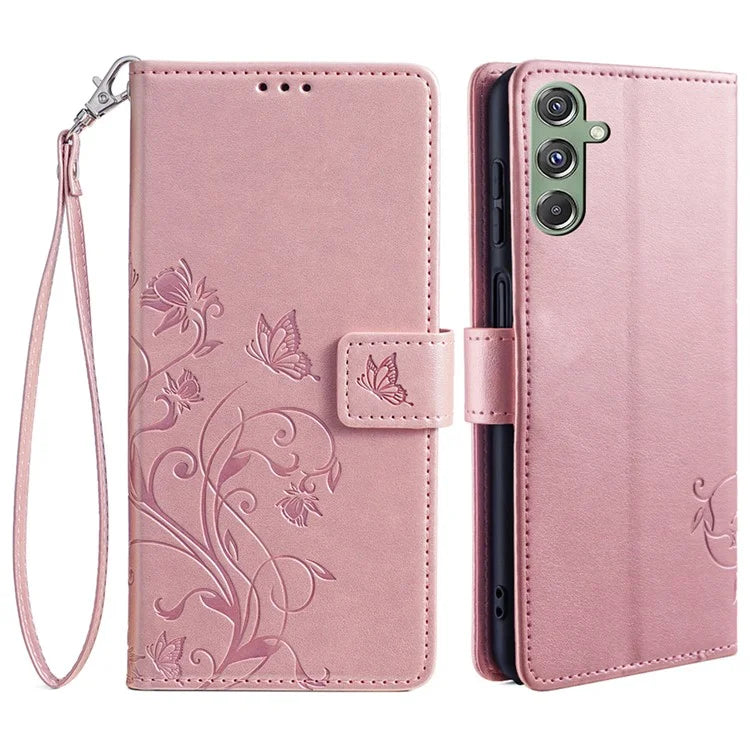 For Samsung Galaxy M34 5G / F34 5G Case PU Leather Card Slots Holder Pocket Butterfly Flower Phone Cover