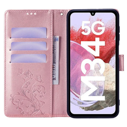 For Samsung Galaxy M34 5G / F34 5G Case PU Leather Card Slots Holder Pocket Butterfly Flower Phone Cover