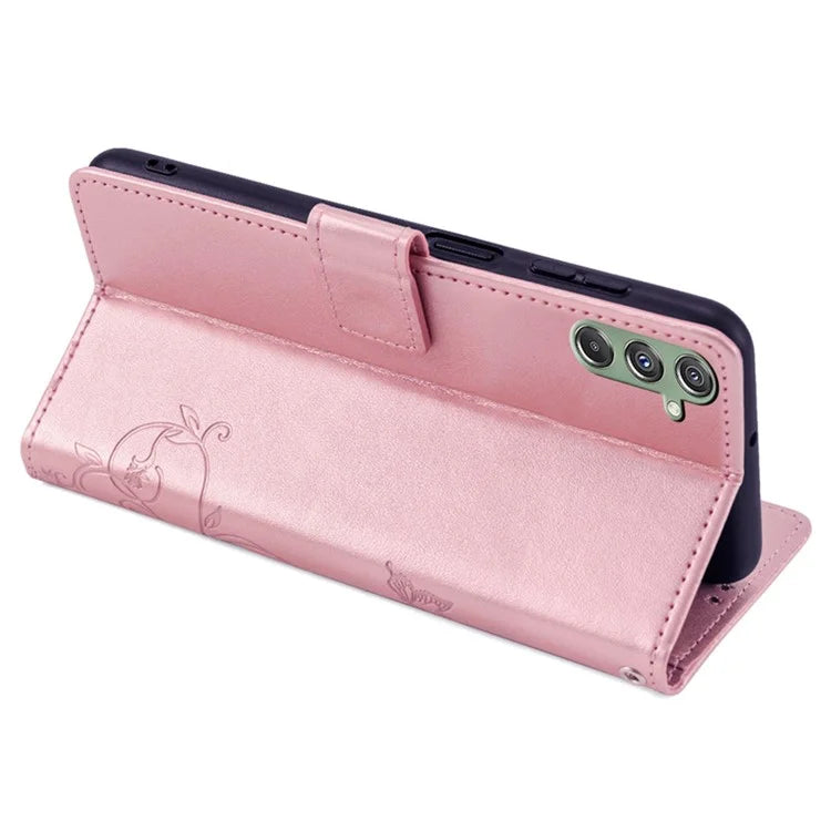 For Samsung Galaxy M34 5G / F34 5G Case PU Leather Card Slots Holder Pocket Butterfly Flower Phone Cover