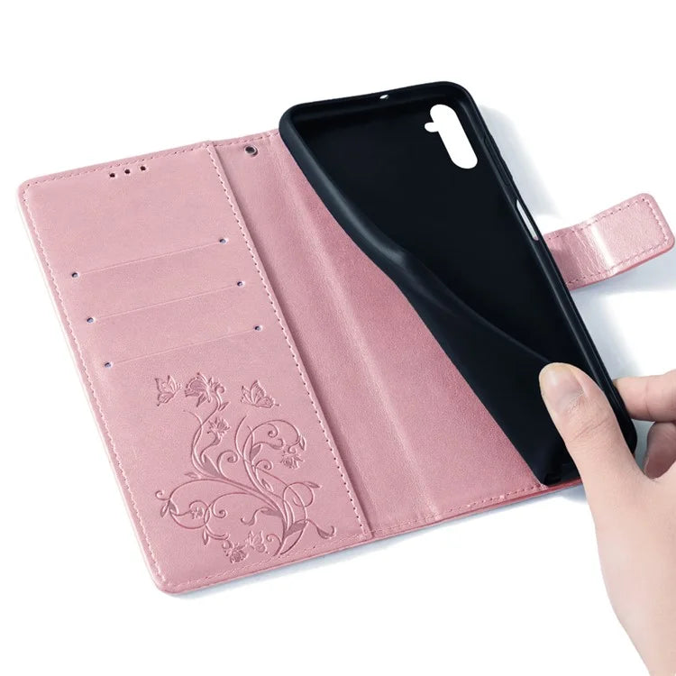 For Samsung Galaxy M34 5G / F34 5G Case PU Leather Card Slots Holder Pocket Butterfly Flower Phone Cover