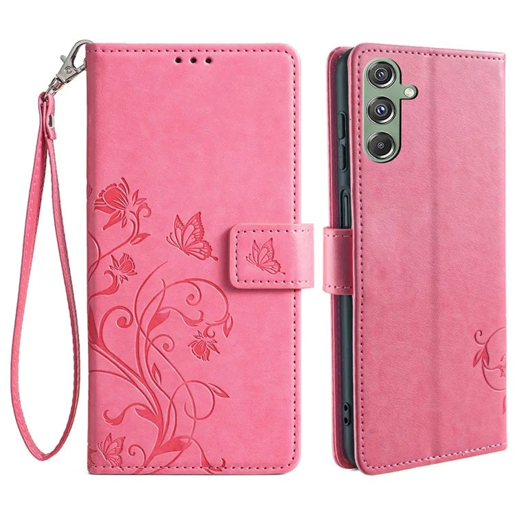 For Samsung Galaxy M34 5G / F34 5G Case PU Leather Card Slots Holder Pocket Butterfly Flower Phone Cover
