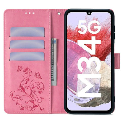 For Samsung Galaxy M34 5G / F34 5G Case PU Leather Card Slots Holder Pocket Butterfly Flower Phone Cover