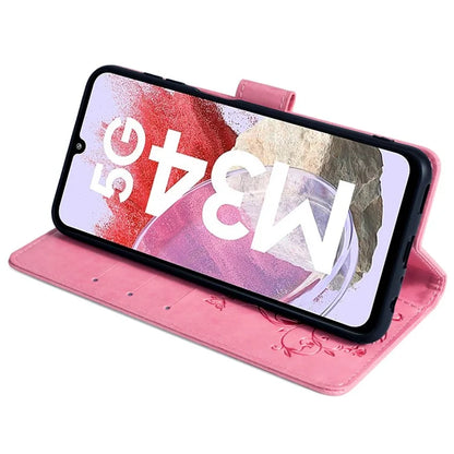For Samsung Galaxy M34 5G / F34 5G Case PU Leather Card Slots Holder Pocket Butterfly Flower Phone Cover