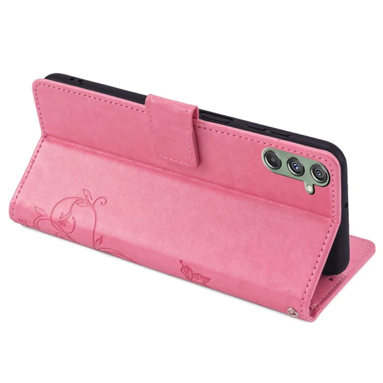 For Samsung Galaxy M34 5G / F34 5G Case PU Leather Card Slots Holder Pocket Butterfly Flower Phone Cover