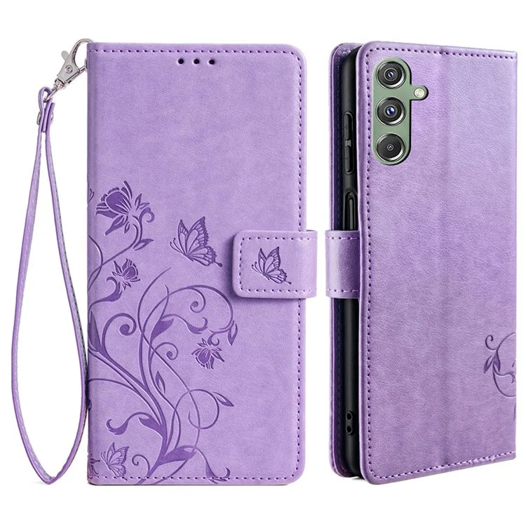 For Samsung Galaxy M34 5G / F34 5G Case PU Leather Card Slots Holder Pocket Butterfly Flower Phone Cover