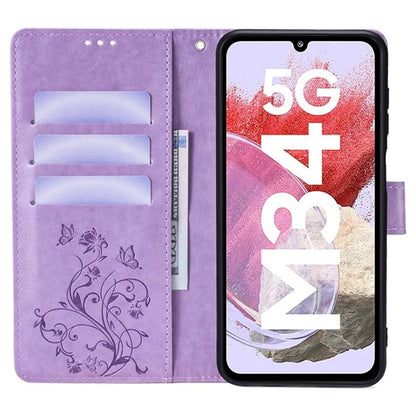 For Samsung Galaxy M34 5G / F34 5G Case PU Leather Card Slots Holder Pocket Butterfly Flower Phone Cover