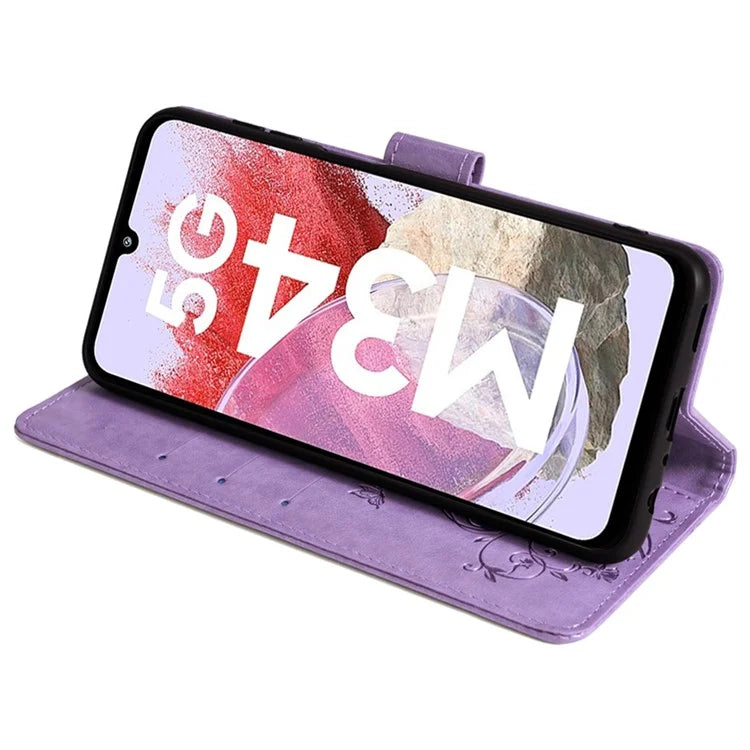 For Samsung Galaxy M34 5G / F34 5G Case PU Leather Card Slots Holder Pocket Butterfly Flower Phone Cover