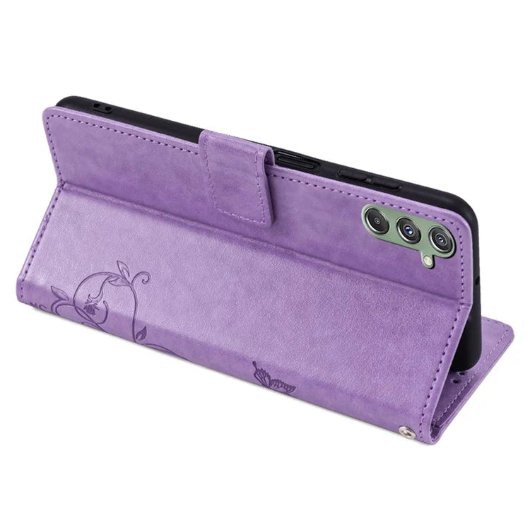 For Samsung Galaxy M34 5G / F34 5G Case PU Leather Card Slots Holder Pocket Butterfly Flower Phone Cover