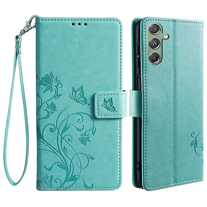 For Samsung Galaxy M34 5G / F34 5G Case PU Leather Card Slots Holder Pocket Butterfly Flower Phone Cover