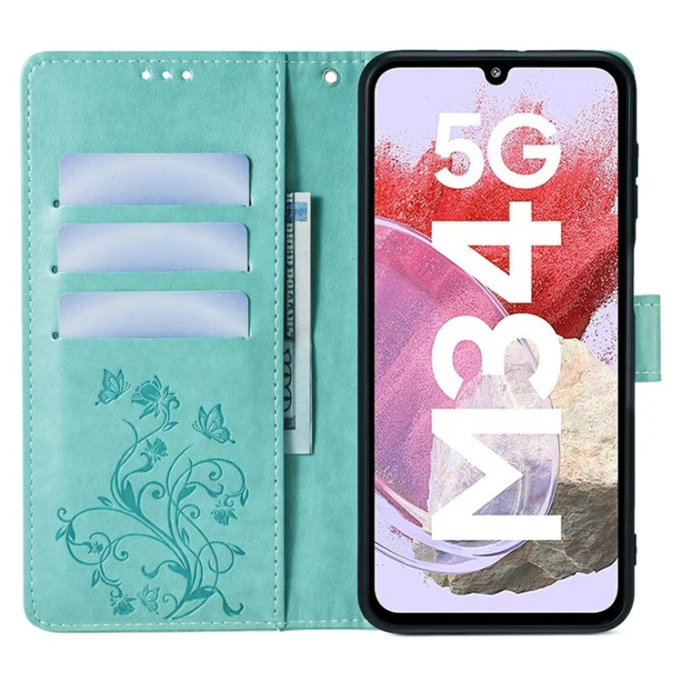 For Samsung Galaxy M34 5G / F34 5G Case PU Leather Card Slots Holder Pocket Butterfly Flower Phone Cover