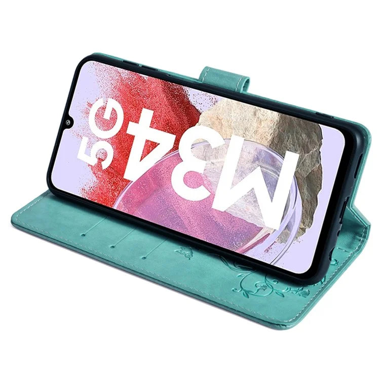 For Samsung Galaxy M34 5G / F34 5G Case PU Leather Card Slots Holder Pocket Butterfly Flower Phone Cover