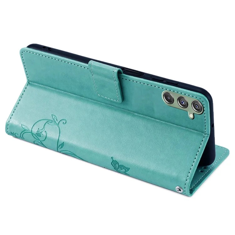 For Samsung Galaxy M34 5G / F34 5G Case PU Leather Card Slots Holder Pocket Butterfly Flower Phone Cover