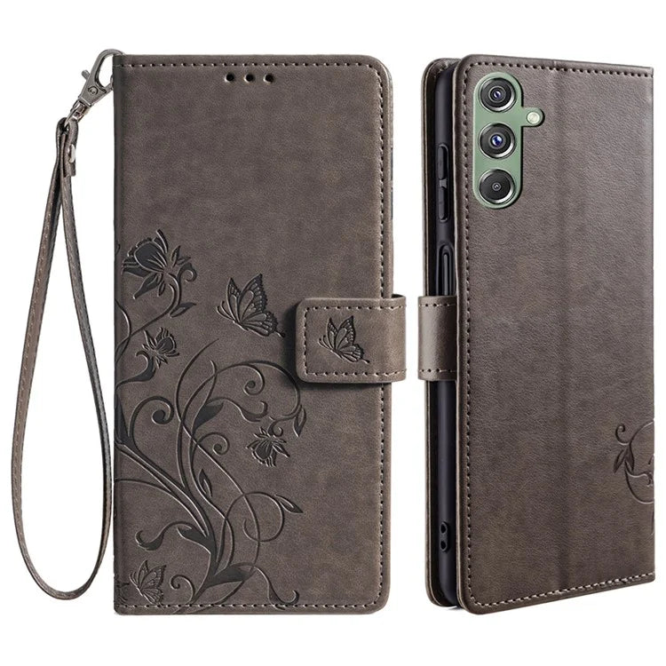 For Samsung Galaxy M34 5G / F34 5G Case PU Leather Card Slots Holder Pocket Butterfly Flower Phone Cover