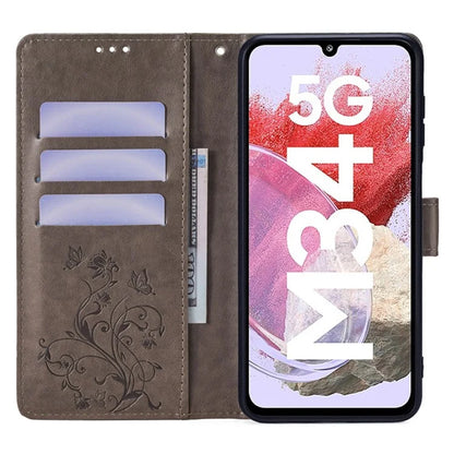 For Samsung Galaxy M34 5G / F34 5G Case PU Leather Card Slots Holder Pocket Butterfly Flower Phone Cover