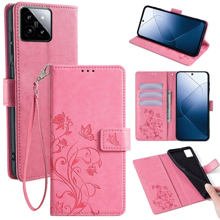 For Xiaomi 14 Wholesale Case Butterfly Flower Leather Wallet Phone Cover