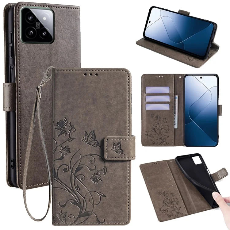 For Xiaomi 14 Wholesale Case Butterfly Flower Leather Wallet Phone Cover