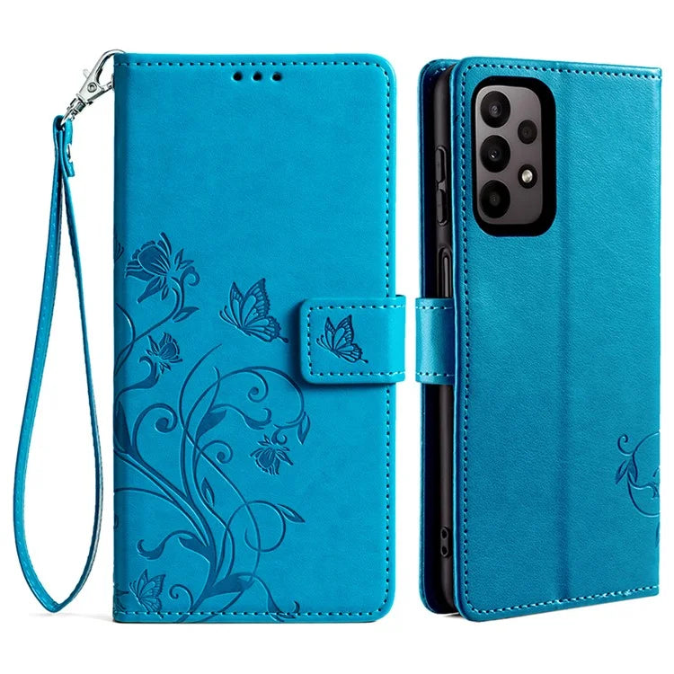 For Samsung Galaxy A23 4G / A23 5G (Global Version) Butterfly Flower Case PU Leather Phone Cover
