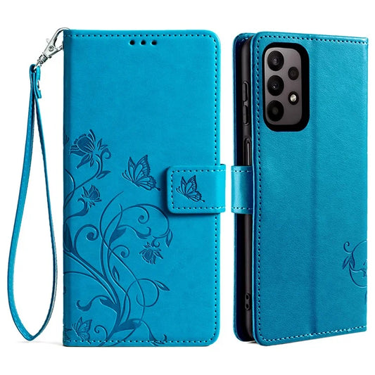 For Samsung Galaxy A23 4G / A23 5G (Global Version) Butterfly Flower Case PU Leather Phone Cover