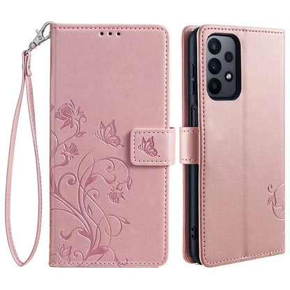 For Samsung Galaxy A23 4G / A23 5G (Global Version) Butterfly Flower Case PU Leather Phone Cover