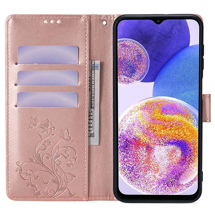 For Samsung Galaxy A23 4G / A23 5G (Global Version) Butterfly Flower Case PU Leather Phone Cover