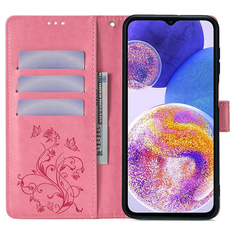 For Samsung Galaxy A23 4G / A23 5G (Global Version) Butterfly Flower Case PU Leather Phone Cover
