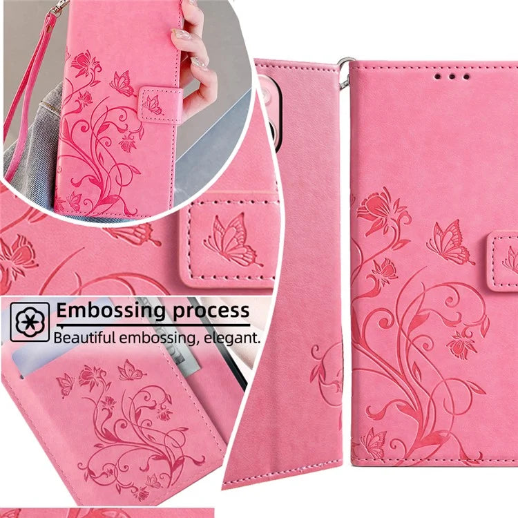 For Samsung Galaxy A23 4G / A23 5G (Global Version) Butterfly Flower Case PU Leather Phone Cover