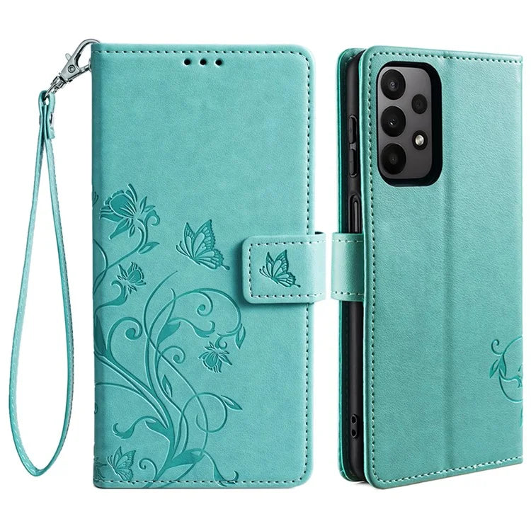 For Samsung Galaxy A23 4G / A23 5G (Global Version) Butterfly Flower Case PU Leather Phone Cover