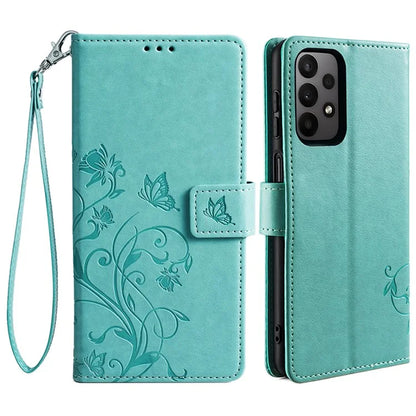 For Samsung Galaxy A23 4G / A23 5G (Global Version) Butterfly Flower Case PU Leather Phone Cover