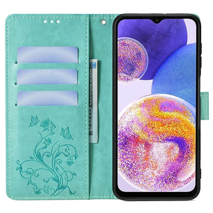 For Samsung Galaxy A23 4G / A23 5G (Global Version) Butterfly Flower Case PU Leather Phone Cover