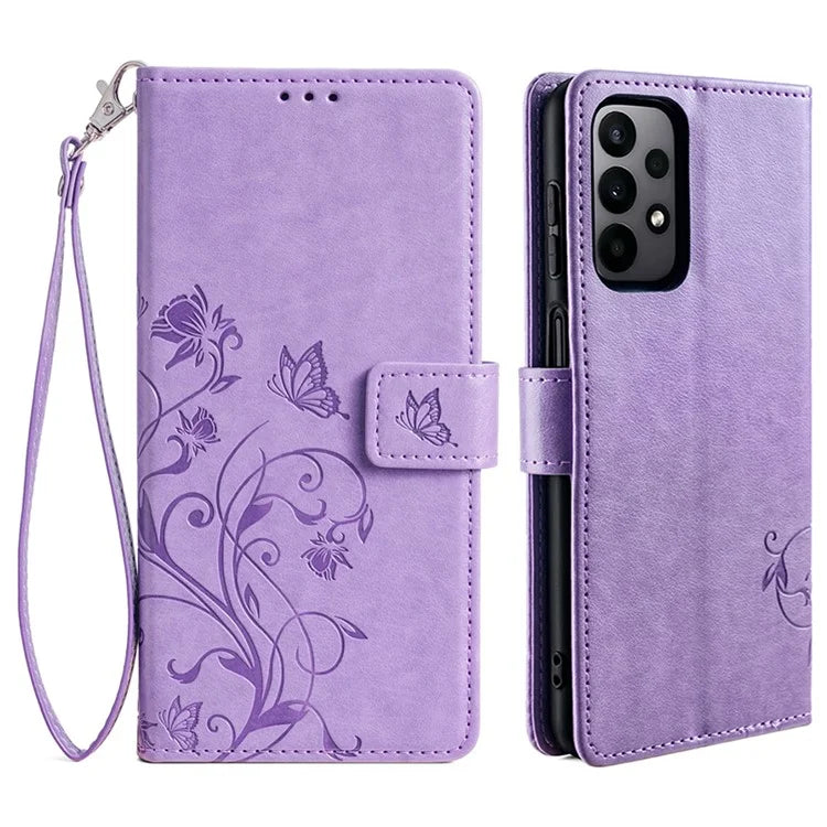 For Samsung Galaxy A23 4G / A23 5G (Global Version) Butterfly Flower Case PU Leather Phone Cover