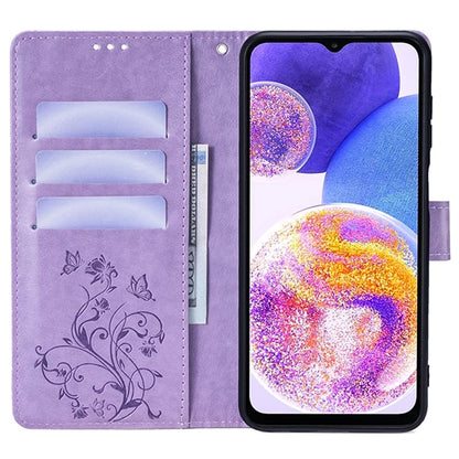 For Samsung Galaxy A23 4G / A23 5G (Global Version) Butterfly Flower Case PU Leather Phone Cover