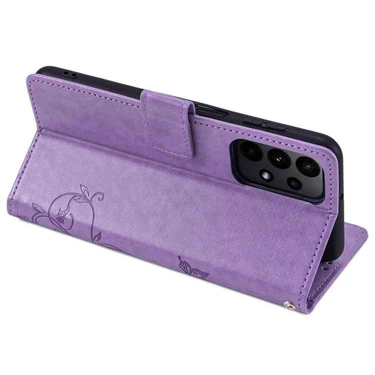 For Samsung Galaxy A23 4G / A23 5G (Global Version) Butterfly Flower Case PU Leather Phone Cover
