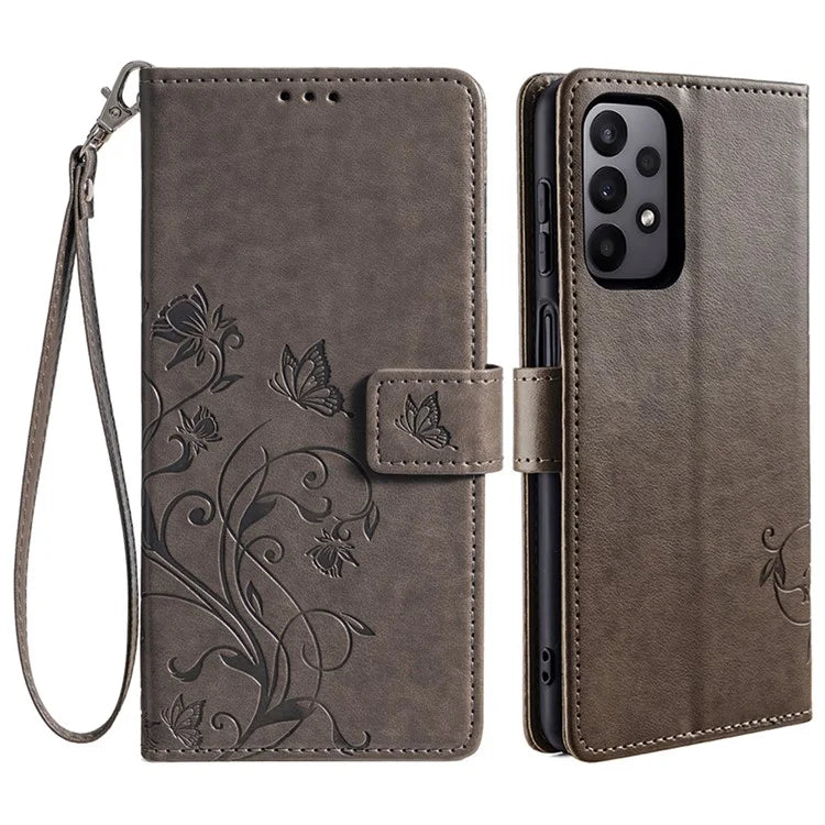 For Samsung Galaxy A23 4G / A23 5G (Global Version) Butterfly Flower Case PU Leather Phone Cover