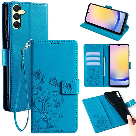 For Samsung Galaxy A25 5G (Global) (161.0 x 76.5 x 8.3mm) Case Butterfly Flower PU Leather Phone Folio Cover