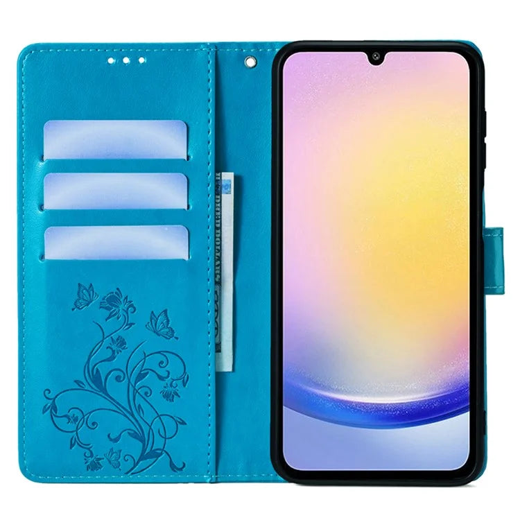 For Samsung Galaxy A25 5G (Global) (161.0 x 76.5 x 8.3mm) Case Butterfly Flower PU Leather Phone Folio Cover