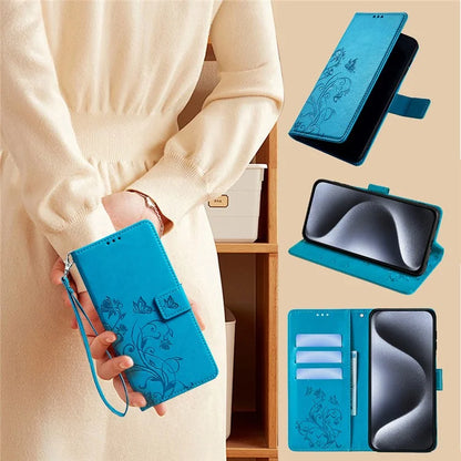 For Samsung Galaxy A25 5G (Global) (161.0 x 76.5 x 8.3mm) Case Butterfly Flower PU Leather Phone Folio Cover