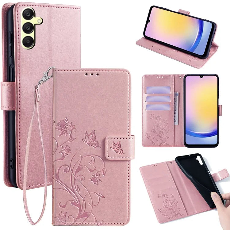 For Samsung Galaxy A25 5G (Global) (161.0 x 76.5 x 8.3mm) Case Butterfly Flower PU Leather Phone Folio Cover