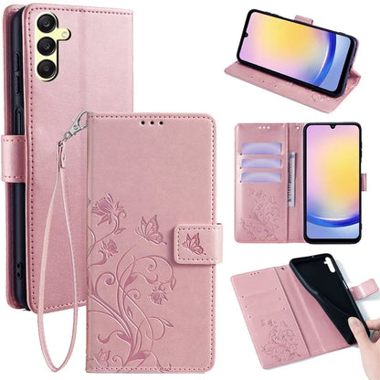 For Samsung Galaxy A25 5G (Global) (161.0 x 76.5 x 8.3mm) Case Butterfly Flower PU Leather Phone Folio Cover