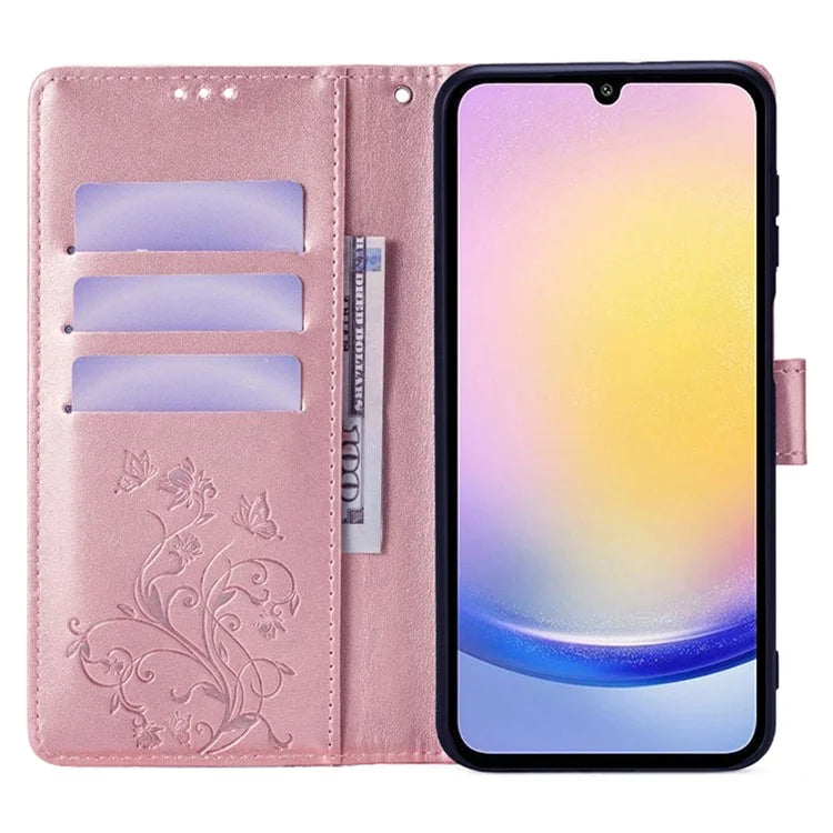 For Samsung Galaxy A25 5G (Global) (161.0 x 76.5 x 8.3mm) Case Butterfly Flower PU Leather Phone Folio Cover