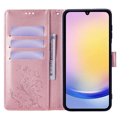 For Samsung Galaxy A25 5G (Global) (161.0 x 76.5 x 8.3mm) Case Butterfly Flower PU Leather Phone Folio Cover