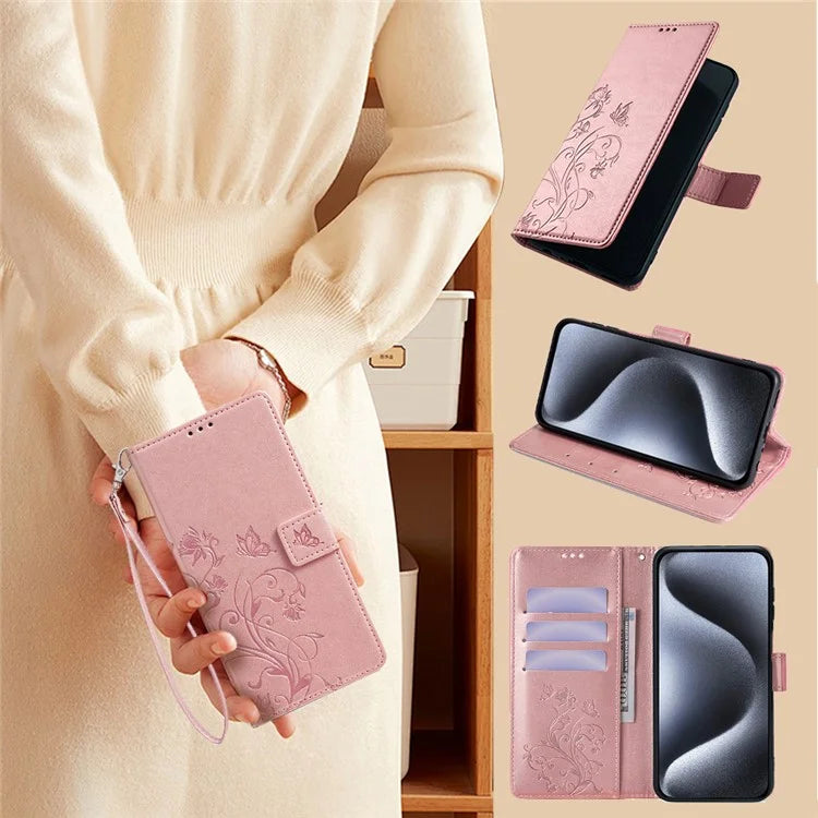 For Samsung Galaxy A25 5G (Global) (161.0 x 76.5 x 8.3mm) Case Butterfly Flower PU Leather Phone Folio Cover