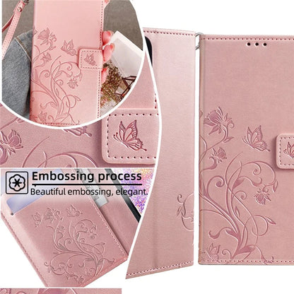 For Samsung Galaxy A25 5G (Global) (161.0 x 76.5 x 8.3mm) Case Butterfly Flower PU Leather Phone Folio Cover