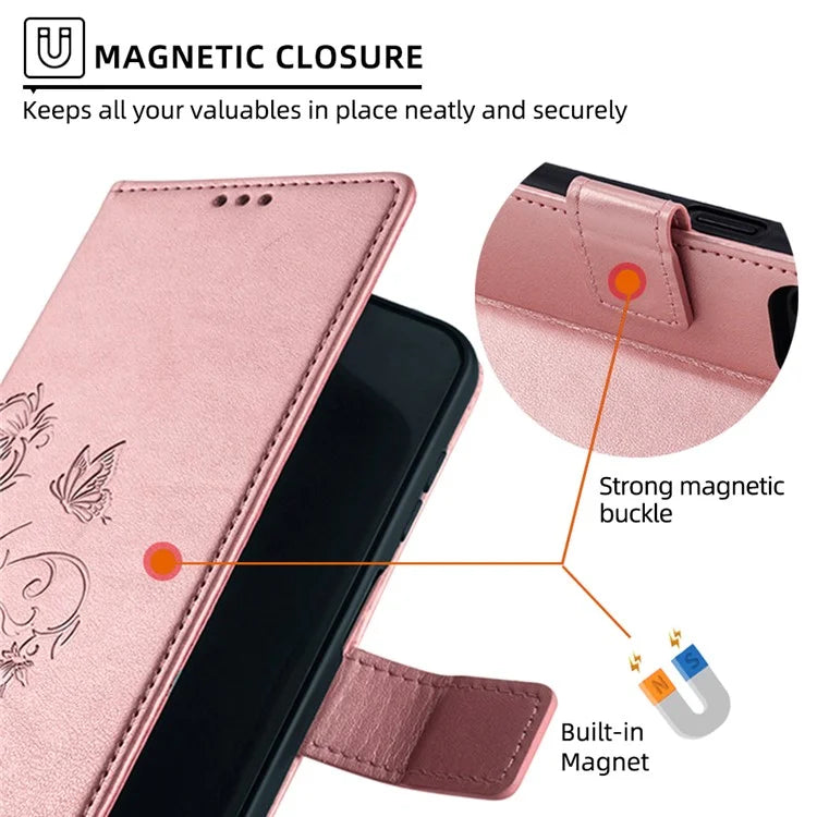 For Samsung Galaxy A25 5G (Global) (161.0 x 76.5 x 8.3mm) Case Butterfly Flower PU Leather Phone Folio Cover