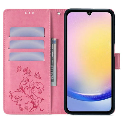 For Samsung Galaxy A25 5G (Global) (161.0 x 76.5 x 8.3mm) Case Butterfly Flower PU Leather Phone Folio Cover